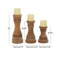 thumbnail image 3 of DecMode 3 Candle Brown Wood Beaded Pillar Candle Holder, Set of 3, 3 of 8