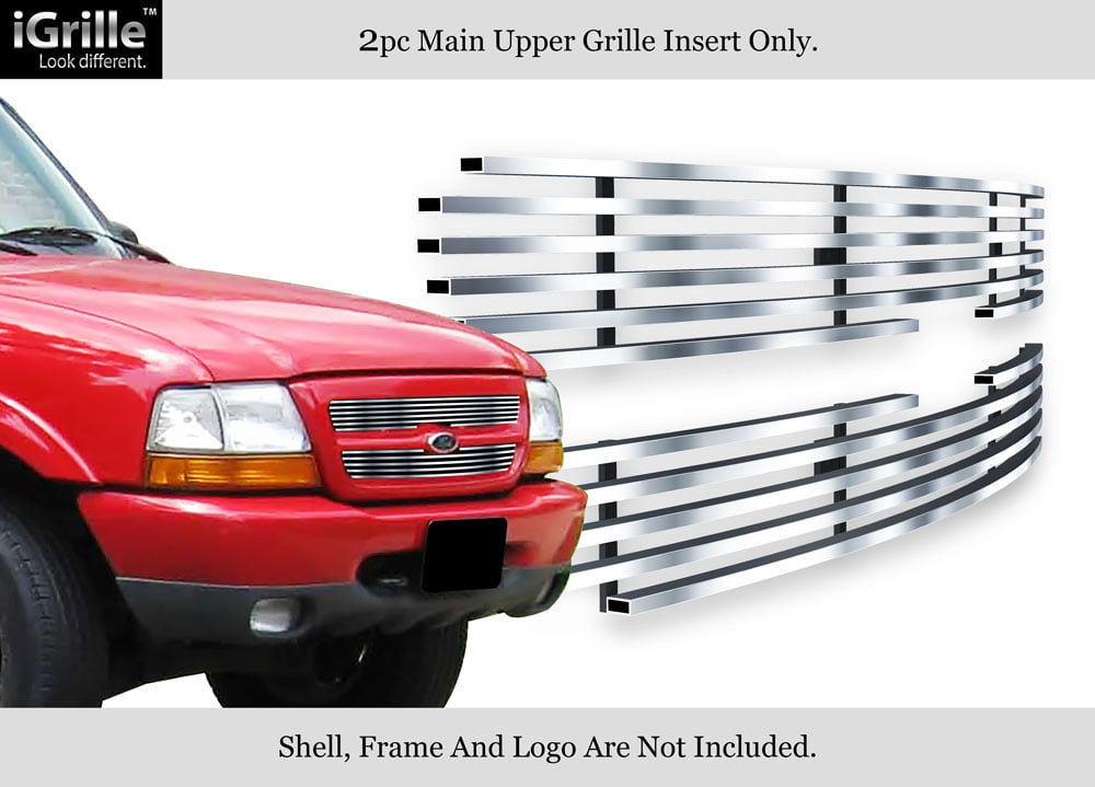 APS Compatible with Ford Ranger 1998-2000 2WD Main Upper Stainless Steel Black 8x6 Horizontal Billet Grille Insert F65239J 