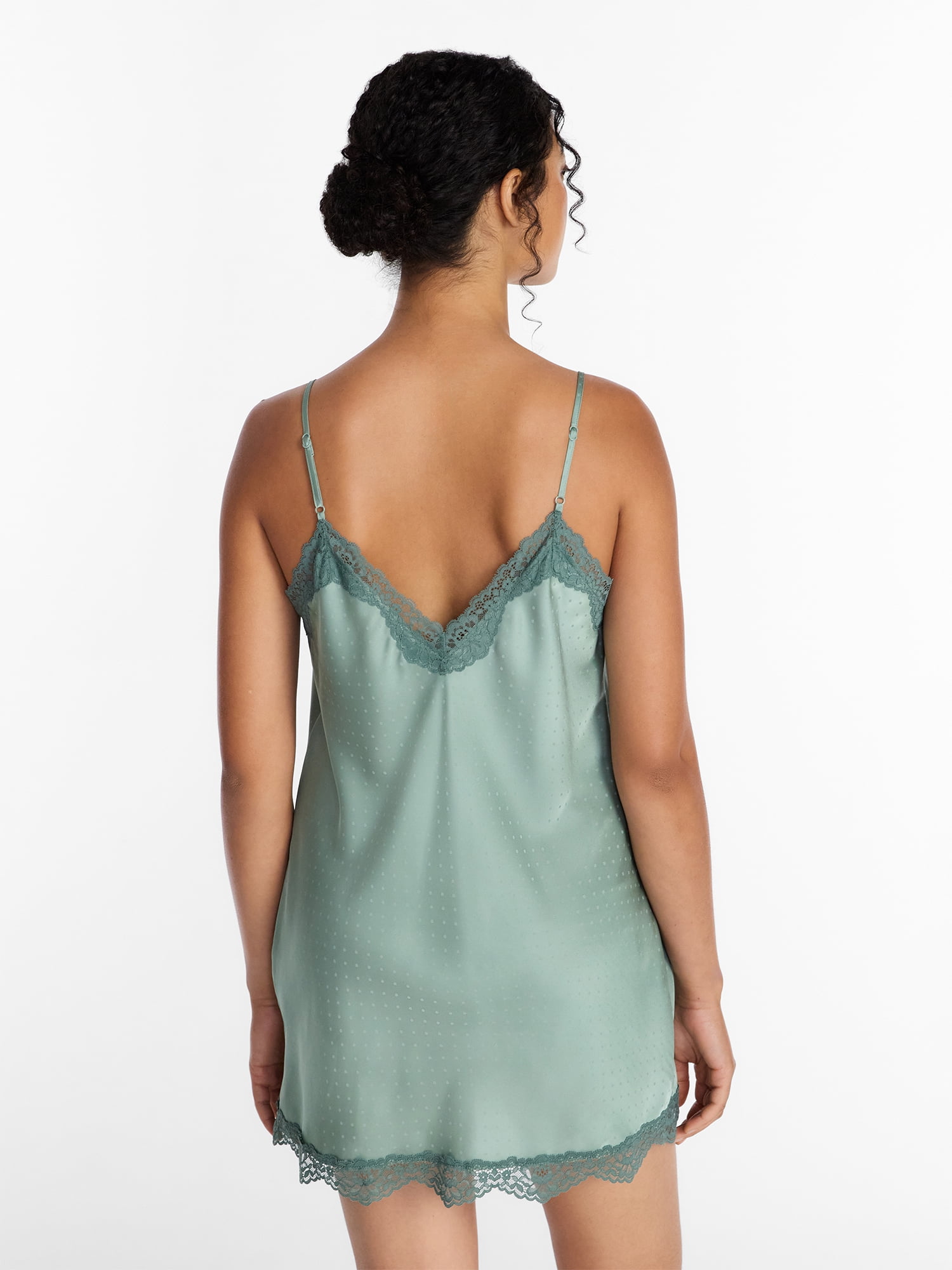 Joyspun Women's Lace Trim Stretch Satin Chemise, Sizes S-3X