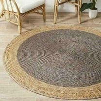 Hand Braided Round Rugs Farmhouse Rugs for Living Area Rug for Bedroom, Kitchen, Living Room, Indoor Outdoor Rug Carpet 3" Square Feet (36x36 Inch) (Grey Beige Border)