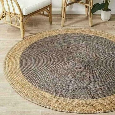 Hand Braided Round Rugs Farmhouse Rugs for Living Area Rug for Bedroom, Kitchen, Living Room, Indoor Outdoor Rug Carpet 2" Square Feet (24x24 Inch) (Grey Beige Border)