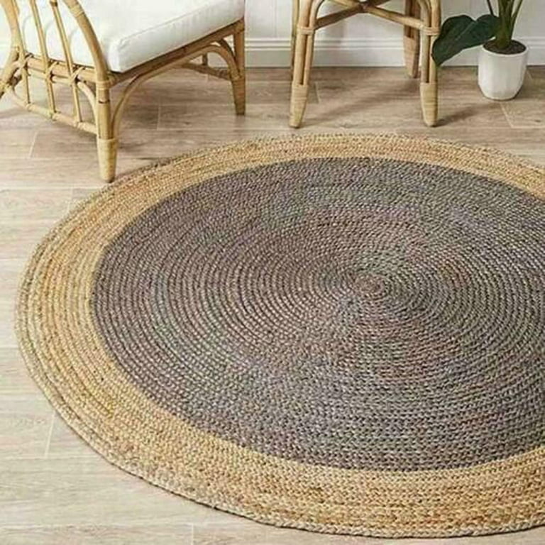 Jute Rug Round Natural Jute Hand Braided Circle Area Rug Carpet, Beige Color