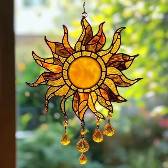 Sun Catcher Window Hanging - 5.9 x 5.9 Inch Acrylic Suncatcher, Rainbow Maker for Garden Patio, Set of 5 Sun Face Designs with Chain