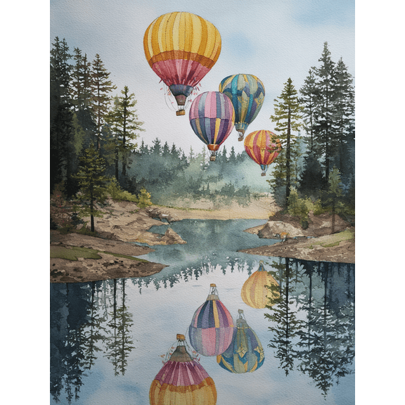 Hot Air Balloon Watercolor Landscape Canvas Wall Art Home Decor for Living Room Bedroom Office Hotel Lobby