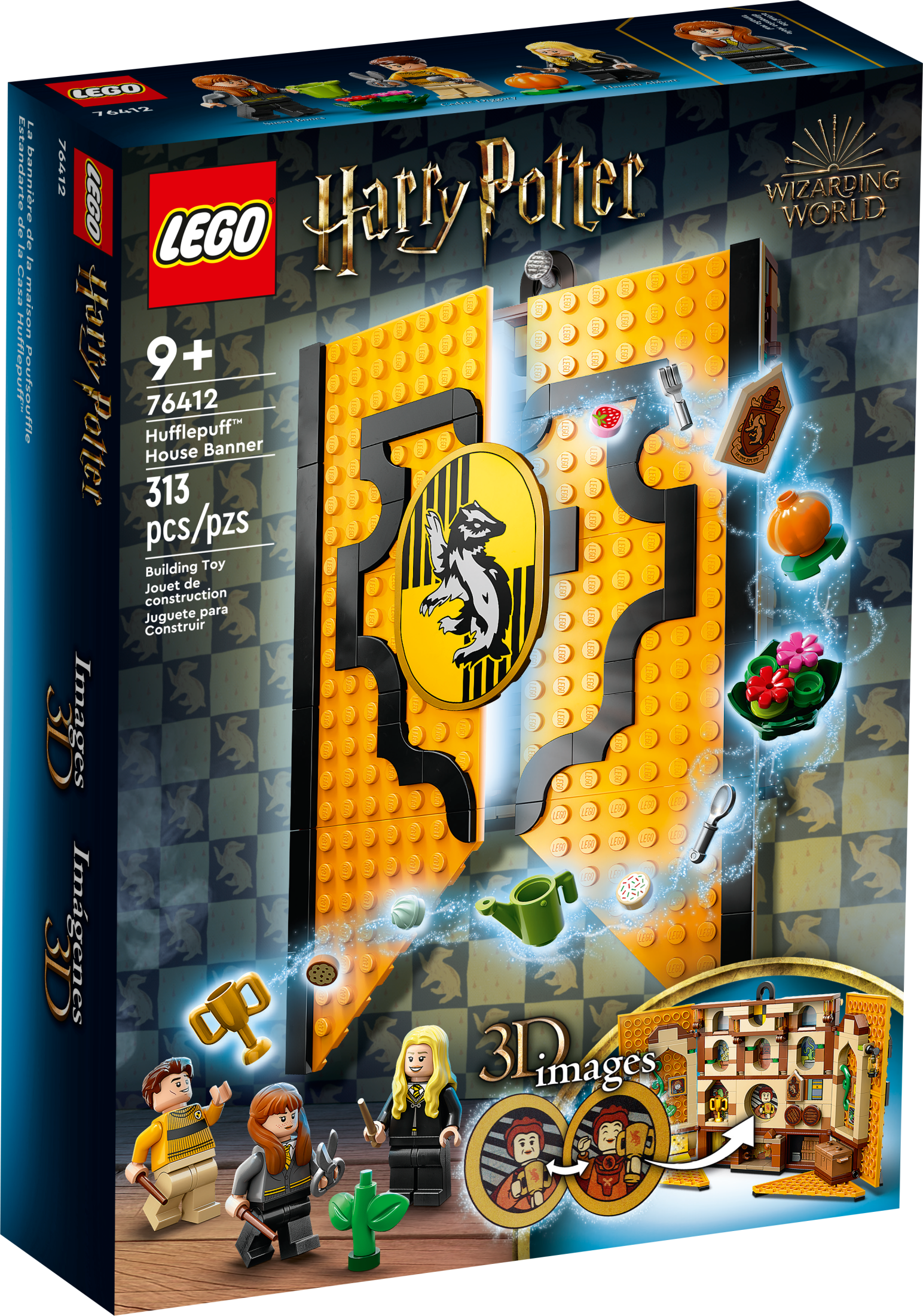 LEGO Harry Potter Hufflepuff House Banner 76412 - Hogwarts Castle Common Room Toy or Wall Decoration, Set with 3 Minifigures and Mandrake, Collectible Travel Toys, Great Gift for Boys, Girls, or Kids