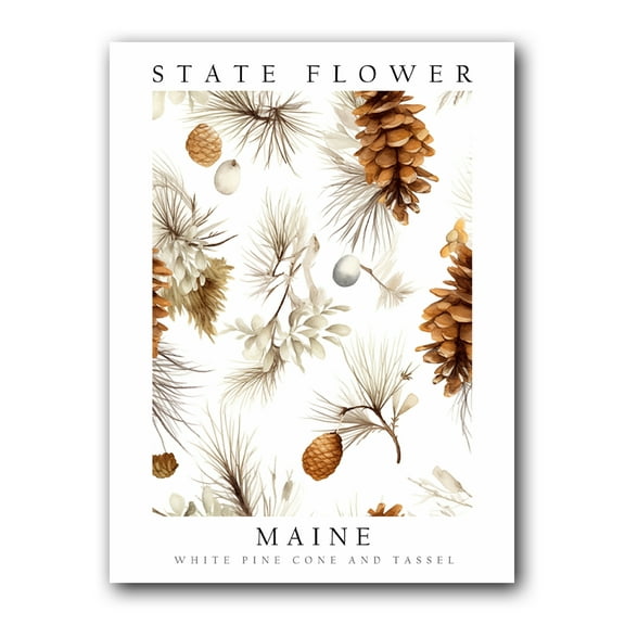 White Pine Cone and Tassel, Maine State Flower, Poster Print, Wall Décor