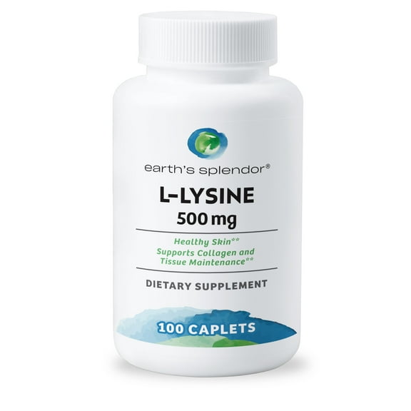 Earth's Splendor L-Lysine 500 mg Dietary Supplement for Men & Women, Supports Collagen & Tissue Maintenance (500 mg, 100 Caplets)