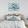 thumbnail image 4 of Vintage Flowers Canvas Wall Art Blue White Blossom Canvas Painting Retro Flowers in Vase Canvas Pictures Blue Ocean Background Artwork Prints for Bathroom Bedroom Wall Decor 16" X 12", 4 of 6