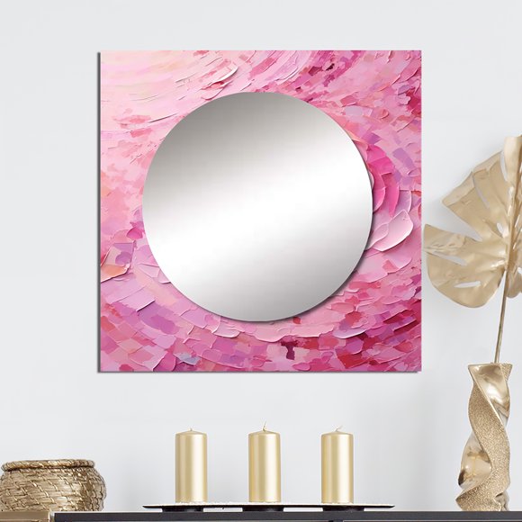 Designart "Revolution Spiral In Pink Radiance" abstract spirals Square Mirror Wall Decor Modern - Large Pink Square Bathroom Mirror - Square Printed Wall Mirror Art