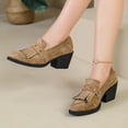 thumbnail image 6 of Viluyesy Women's Suede Loafers Block Heel Tassel Slip On Comfortable Casual Work Dress Shoes Khaki Size 7, 6 of 9