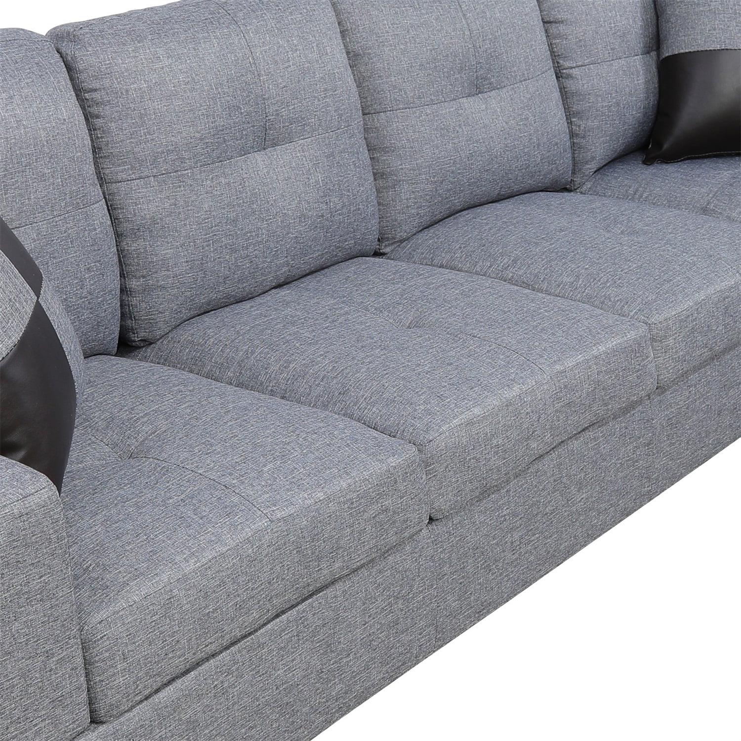 Hommoo Modern Linen 2-Piece Couch Living Room Sofa Set Sectional Couches and Sofas, L-Shaped Sectional Couch Sofa, Grey(No Ottoman)