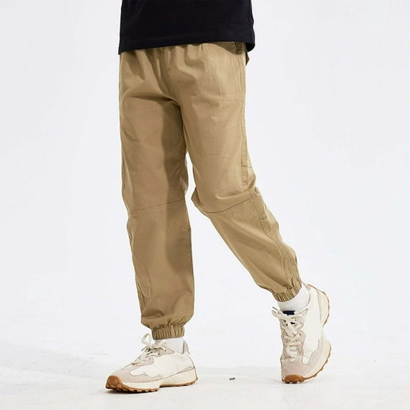 Boys Cargo Joggers Pants Khaki Sweatpants Men Elastic Waist School Kids Casual Outdoor Trousers Spring Fall Leggings 11-12 Years
