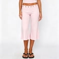 thumbnail image 2 of Women Studded Flare Gaucho Pants Low Rise Wide Leg Culottes Cropped Pants Y2k Streetwear Casual Capris Pink XL, 2 of 9