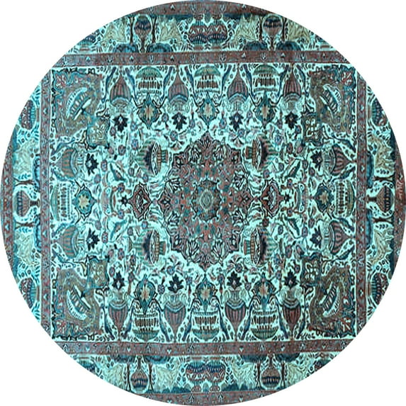 Ahgly Company Indoor Round Medallion Light Blue Traditional Area Rugs, 8' Round
