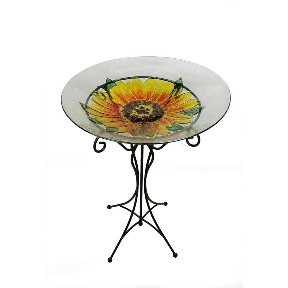 23.5" Hand Painted Glass Yellow Sunflower Spring Outdoor Garden Bird