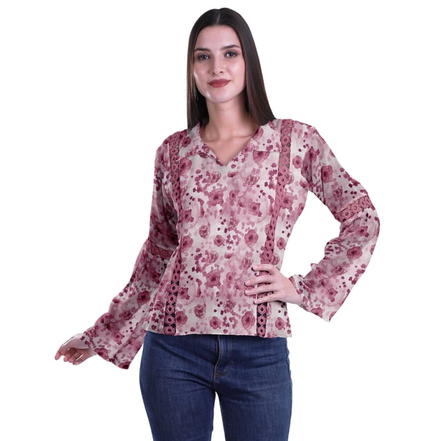 Moomaya Kurta Col Kurta Dentelle Détails Imprimé Manches Longues Tunique
