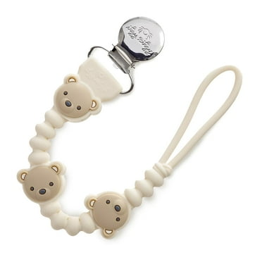 Itzy Ritzy Silicone Pacifier Clip; 100% Food Grade Silicone Pacifier Strap with Clip Keeps Pacifiers, Teethers & Small Toys in Place; Features One-Piece Design, Bear Character & Silicone Cord