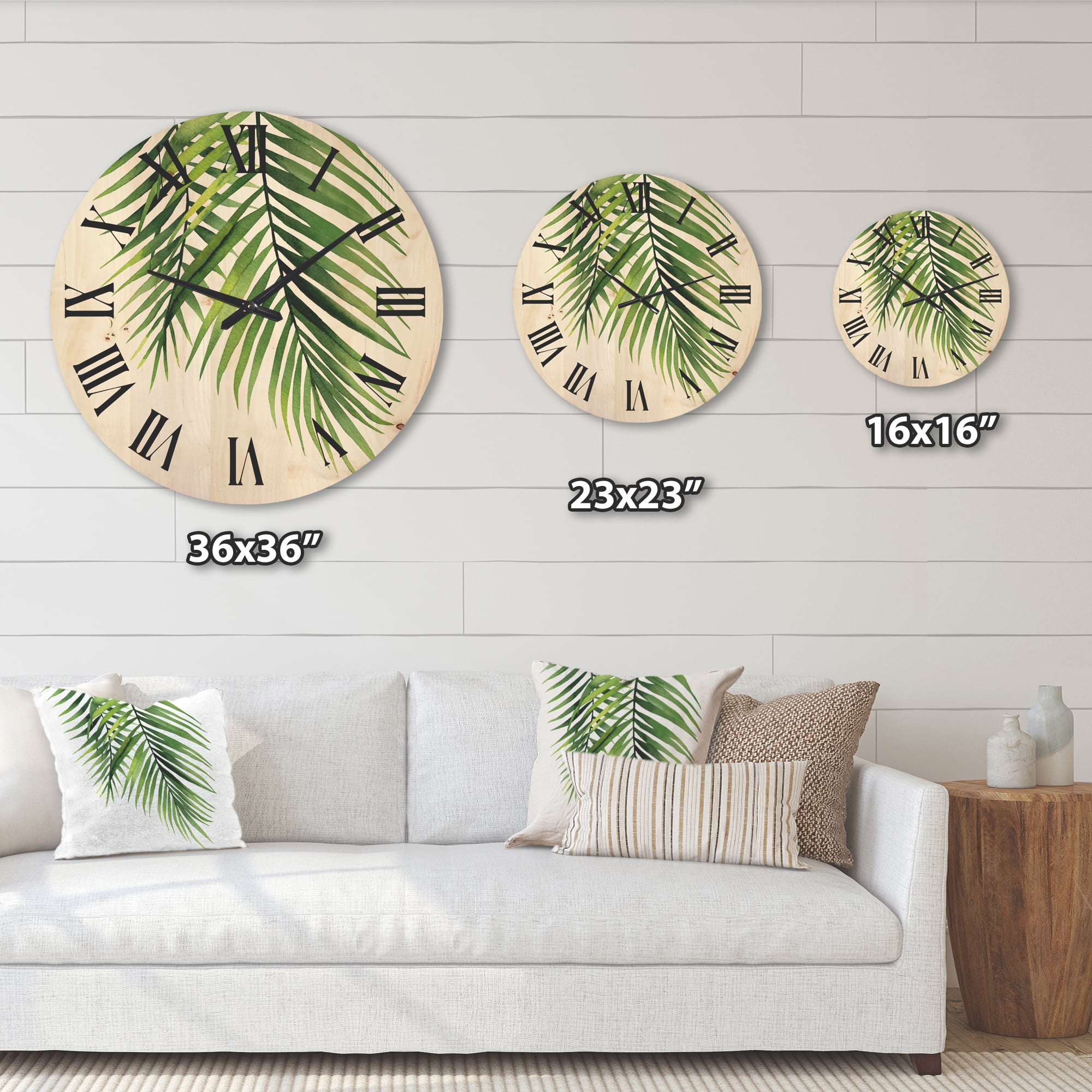 Designart 'Tropical Palm Branches' Tropical Wood Wall Clock