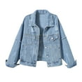 thumbnail image 1 of Womens Jackets Winter, Hoodless Frayed Button-Down Denim Jacket, 1 of 8