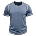 thumbnail image 5 of Umfun Men Contrast Stitch Short Sleeve Crew Neck T-Shirt Slim Fit Casual Wear for Sports and Daily Casual, 5 of 9