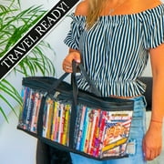 Made Easy Kit DVD Storage Bag Case - Clear PVC Organizer, Triple-Stitched Handles, Dividers - Stackable, Space-Saving, Fits 40 DVDs - Container For Movie Discs, Video Games, VHS Tapes (Black, 2 Bags)