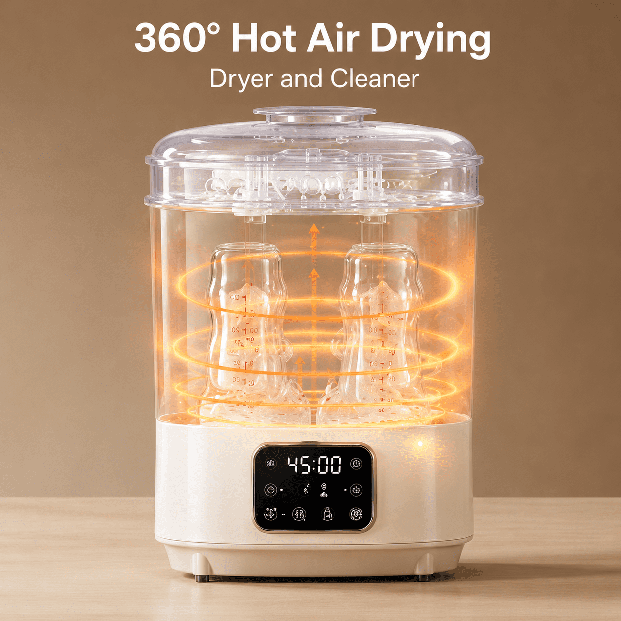 6-in-1 Baby Bottle Sterilizer and Dryer, Steam Sterilizer with 100°C High Temperature Sterilization, 360° Hot Air Drying, 72H Storage
