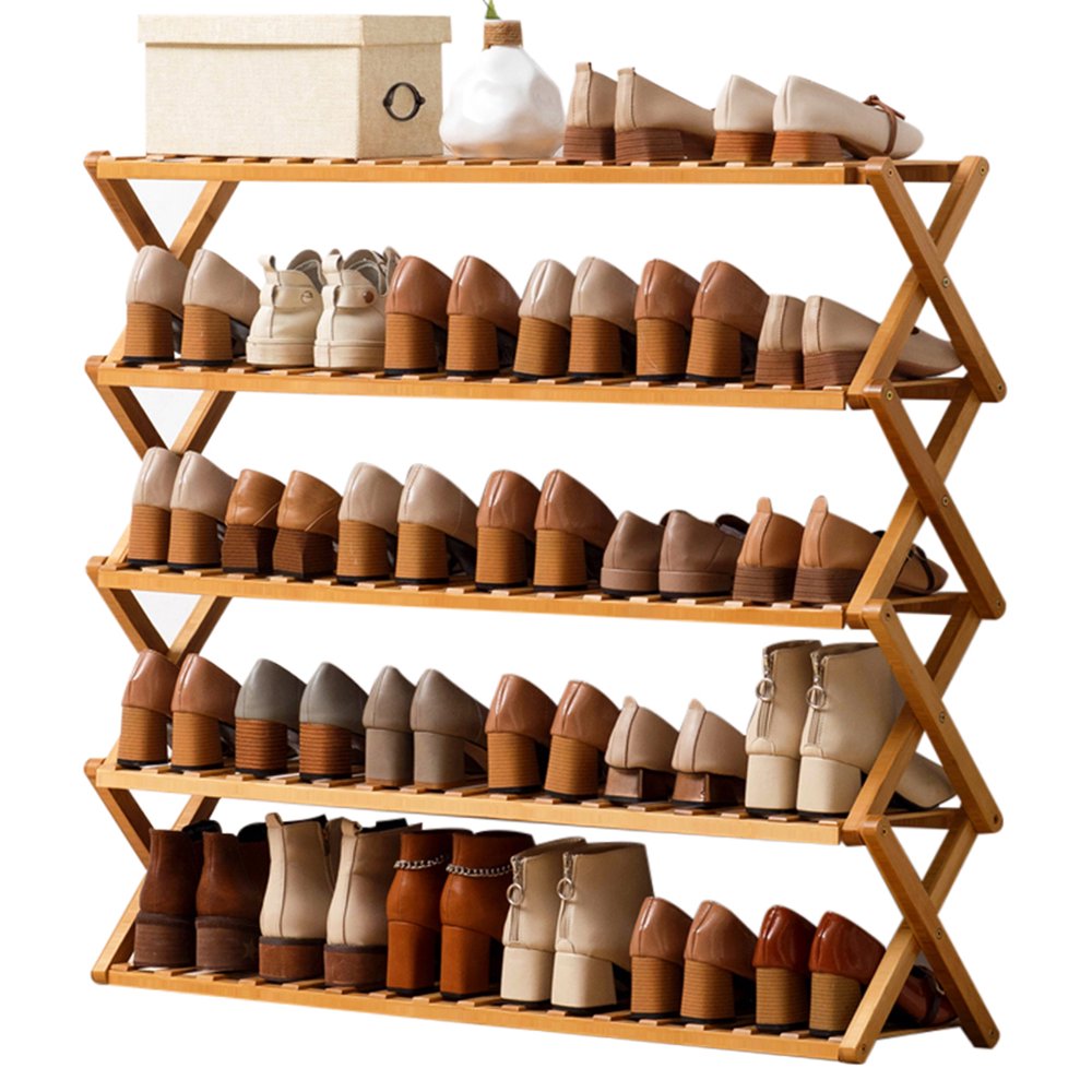 Novashion 26 Tiers Shoe Rack Bamboo Wooden Pairs Entryway Shoe Shelf