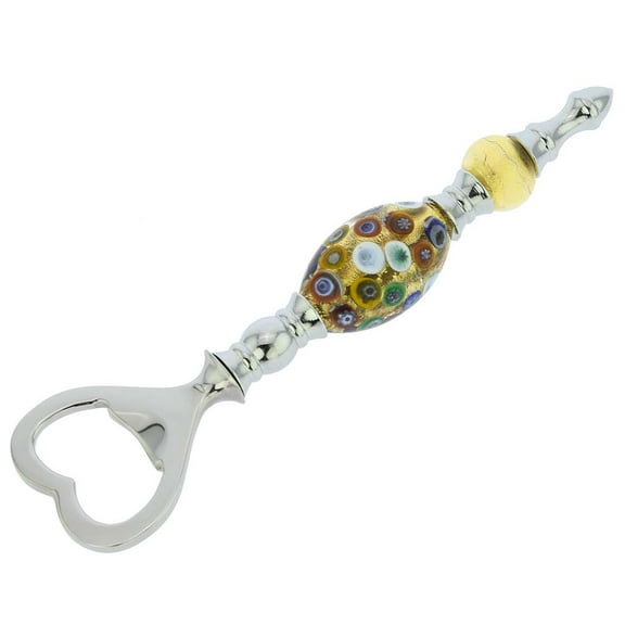 GlassOfVenice Italian Murano Glass Bottle Opener - Gold Millefiori Olive