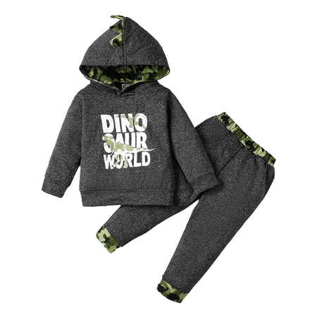 

Mikrdoo 3T Baby Boys Clothes Dinosaur Winter Hoodies Pants 2Pcs Outfits Gray 3-4 Years