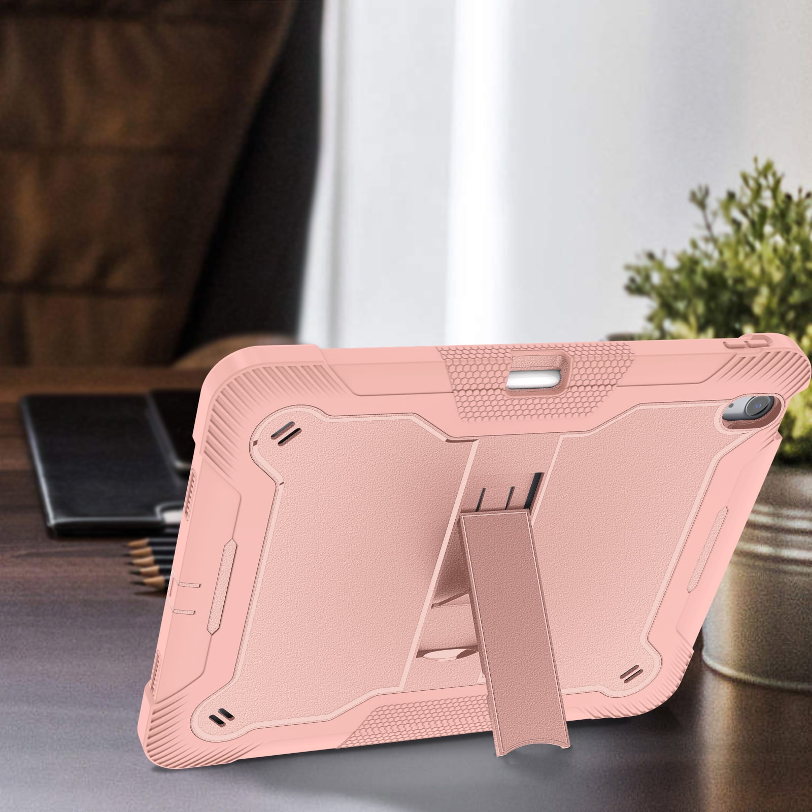 Dteck Case for iPad Air 13-inch (M2) 2024, iPad Air 13 Inch Case with Kickstand and Pencil Holder, Heavy Duty Shockproof Protective Cover for Kids,Rosegold