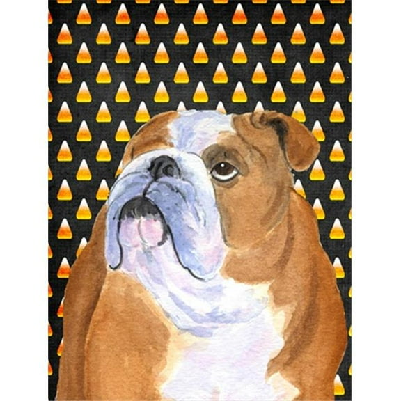 Bulldog English Candy Corn Halloween Portrait Flag - Garden Size, 11 x 15 in.