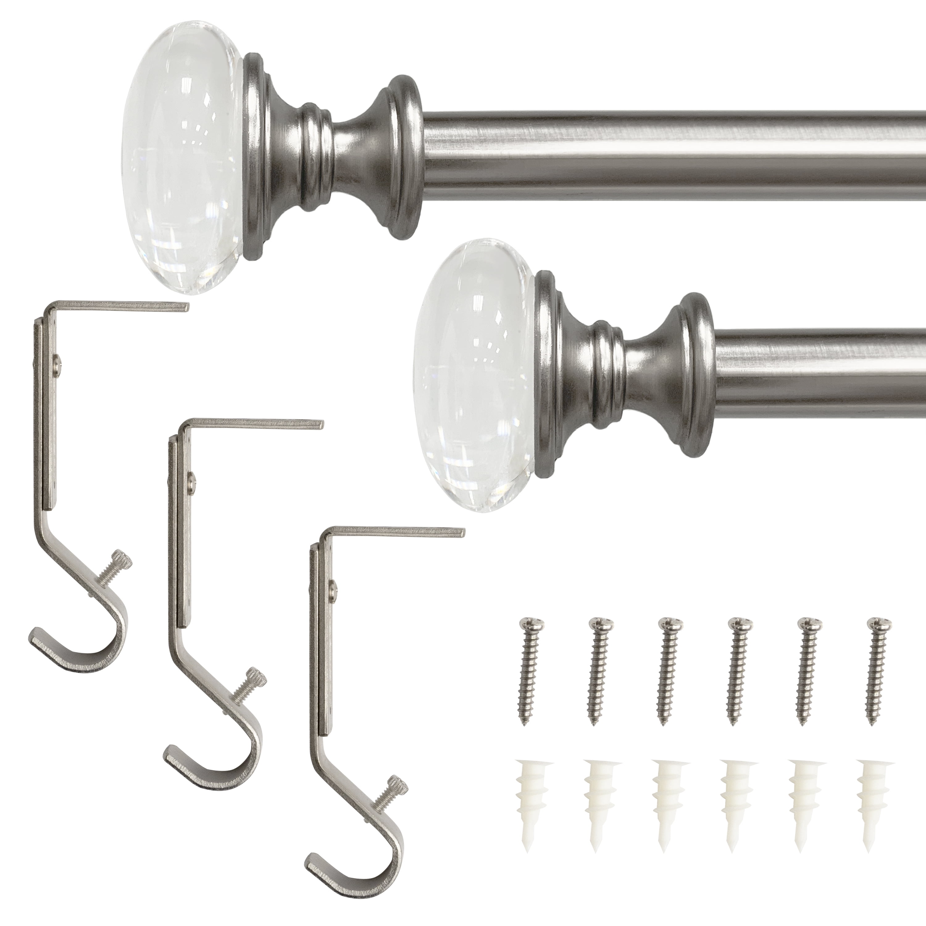 Lumi Adjustable 3/4" Curtain Rod and Brushed Nickel Crystal Knob Finial Set