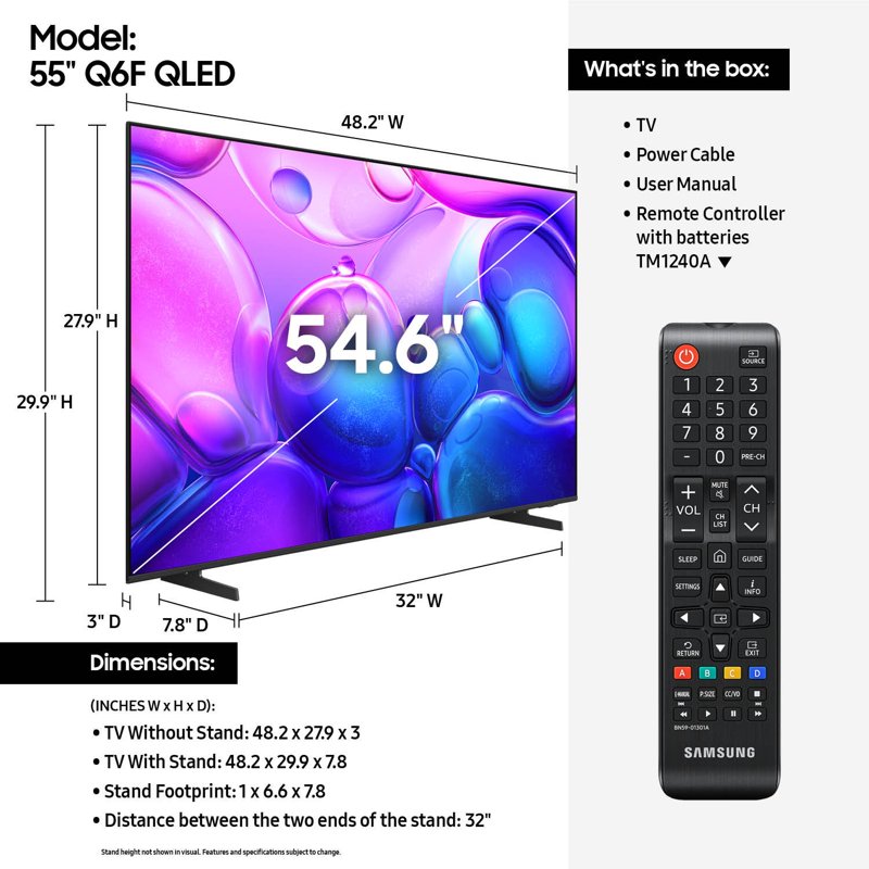 Samsung 55" Class QLED 4K QLED Smart TV 2025 - QN55Q6FAAFXZA display and camera view