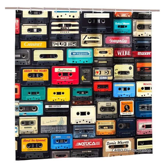 Joocen Polyester Shower Curtain With Vintage Cassette Tape Design For Home Bathroom Bath Tub Decoration 72x72 inch