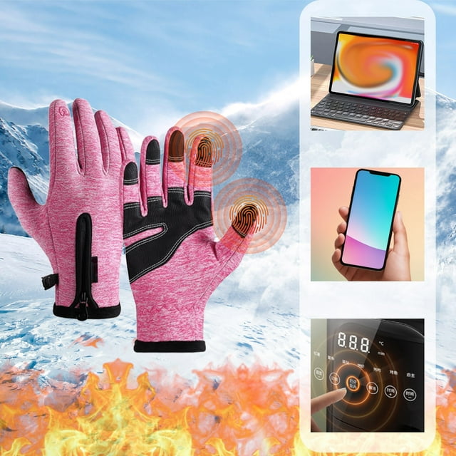 Winter Touchscreen Gloves for Women & Men - Windproof, Thermal, Thin & Warm - Conductive Fingertips for Phone Use - Skiing, Outdoor, Riding, Work - Polyester, Pink/Gray/Blue - 85g Akmoler