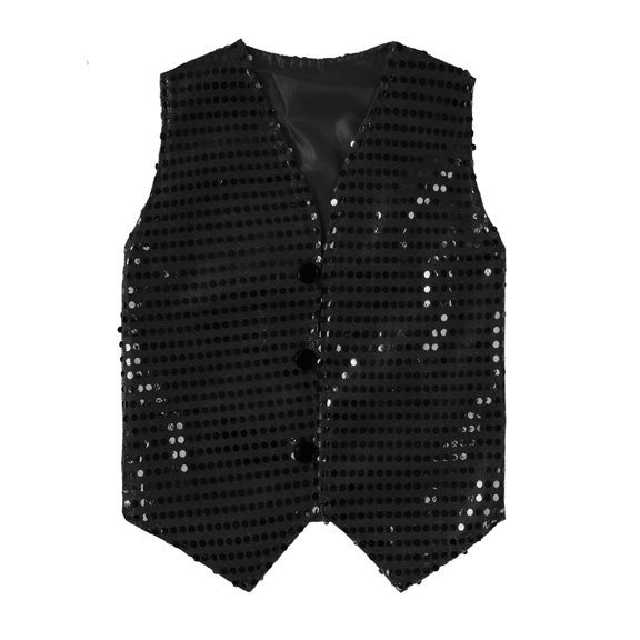 Fldy Kids Boys Girls Hip-hop Jazz Dance Costume Sequins Jacket Vest Waistcoat Stage Performance Party Black 80