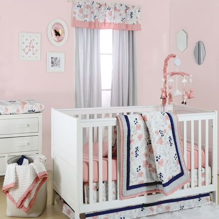 The Peanut Shell 3 Piece Baby Crib Bedding Set Coral Gray And