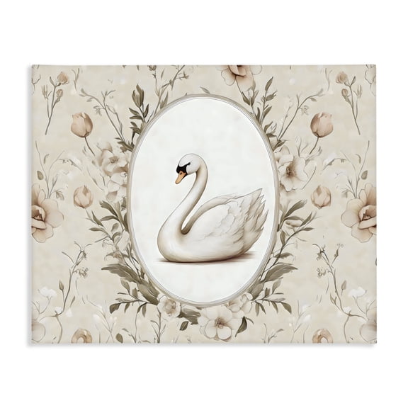 Stupell Industries Swan Vignette in Floral Border Canvas Wall Art, design by Arlington Prints