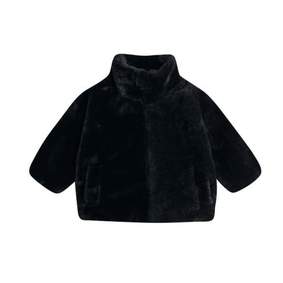 hoksml Toddler Kids Boys Girls Winter Faux Fur Fleece Jacket Solid Color Stand-Up Collar Zip Warm Coat With Pockets