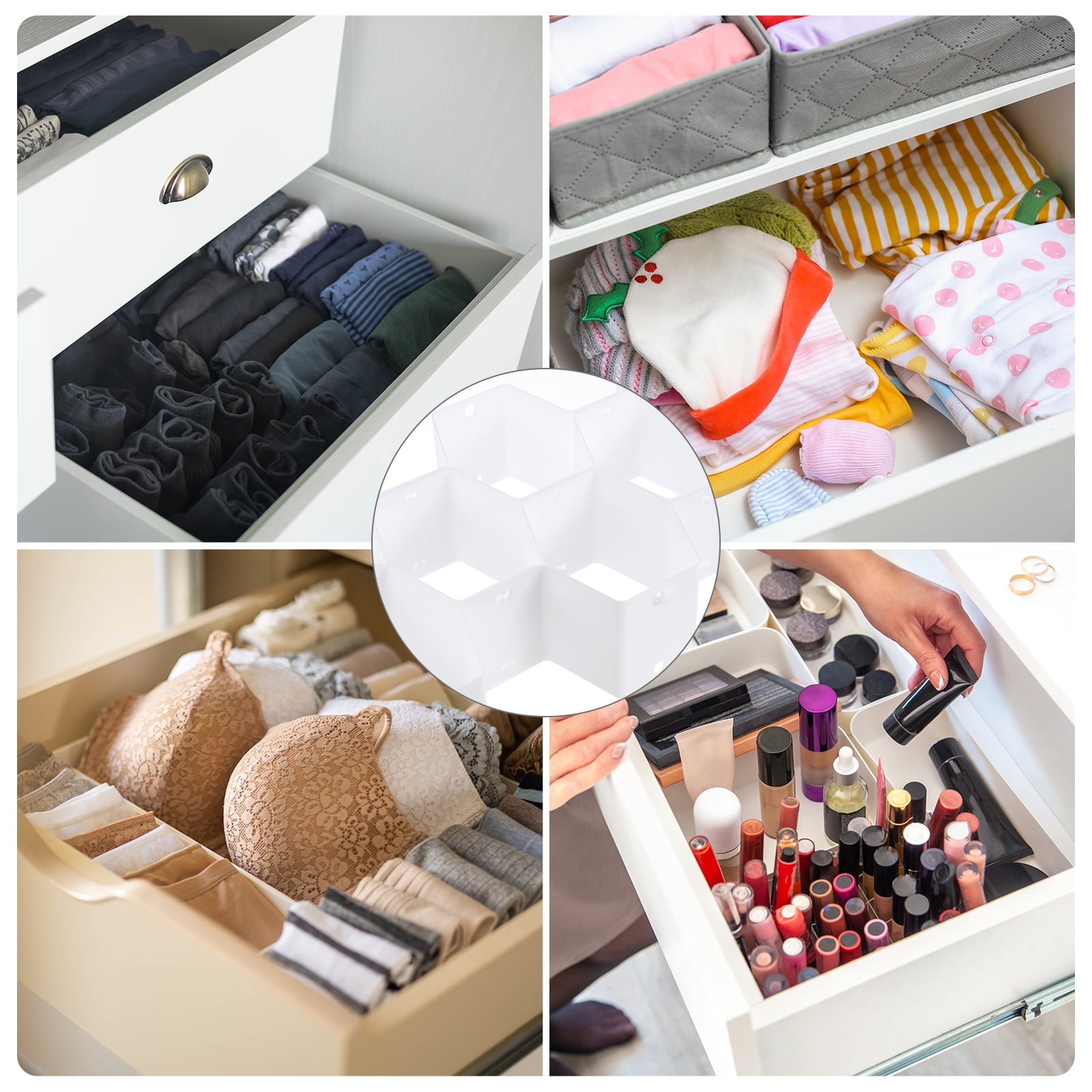 Unique Bargains Plastic Adjustable Drawer Organizer Underwear Belt Socks White