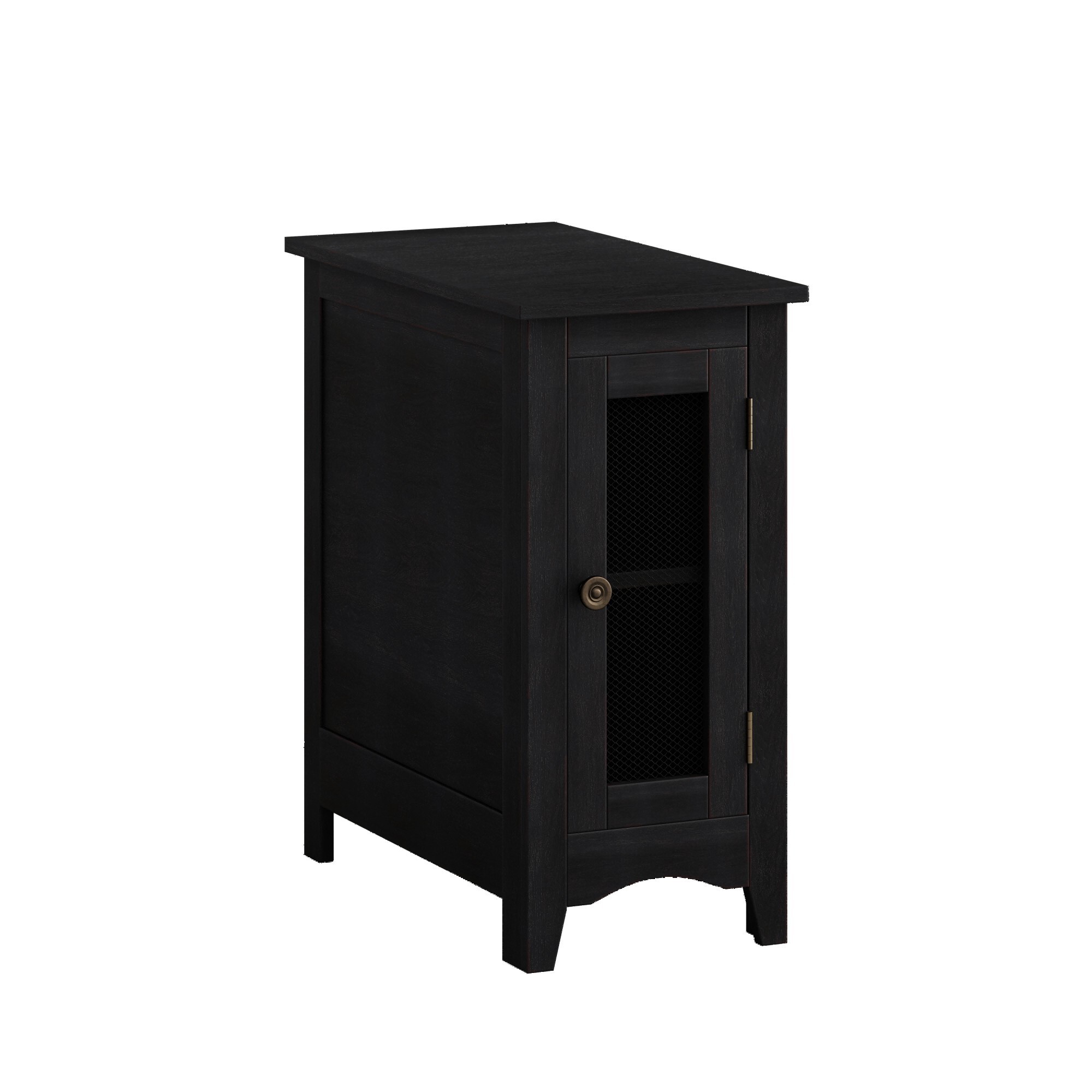 AENKYO Farmhouse Nightstand, Industrial Solid Wood End Table with Storage for Small Spaces, Dark Red Brown Finish