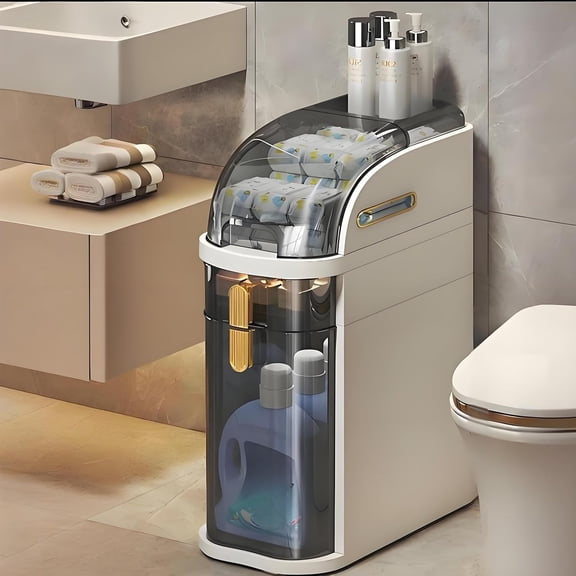 2-Tier Slim Bathroom Storage Cabinet with Wheels, Waterproof Narrow Floor Cabinet for Small Space
