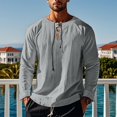 thumbnail image 2 of LNWUY Men's Cotton Linen Shirt Long Sleeve Hippie Casual Beach Stand Up Shirt Solid Color Vintage Lapel Tops Shirt Gray XL, 2 of 8