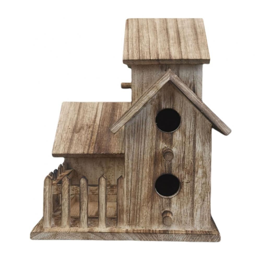 Rustic Wooden Bird House Birds Nesting Box Indoor Outdoor Landscape Ornament 