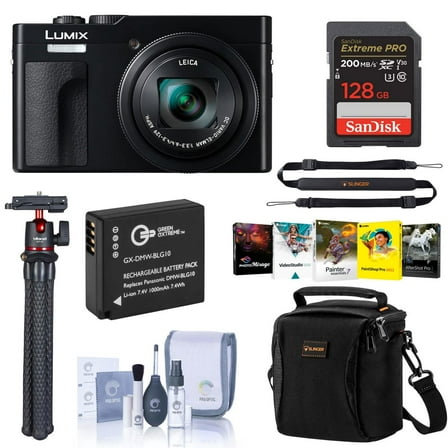 Panasonic Panasonic LUMIX ZS99 Black Compact Point and Shoot Digital Camera, 30x Zoom for Travel & C oncerts (DC-ZS99K) Accessory Kit