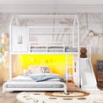 thumbnail image 6 of Harper & Bright Designs Full over Full Bunk Bed with Storage Cabinet and Hanging Rod, Metal Bunk Bed Frame with Slide & Ladder, House Bunk Bed with Curtain, Guardrails and LED Light Strip, White, 6 of 16