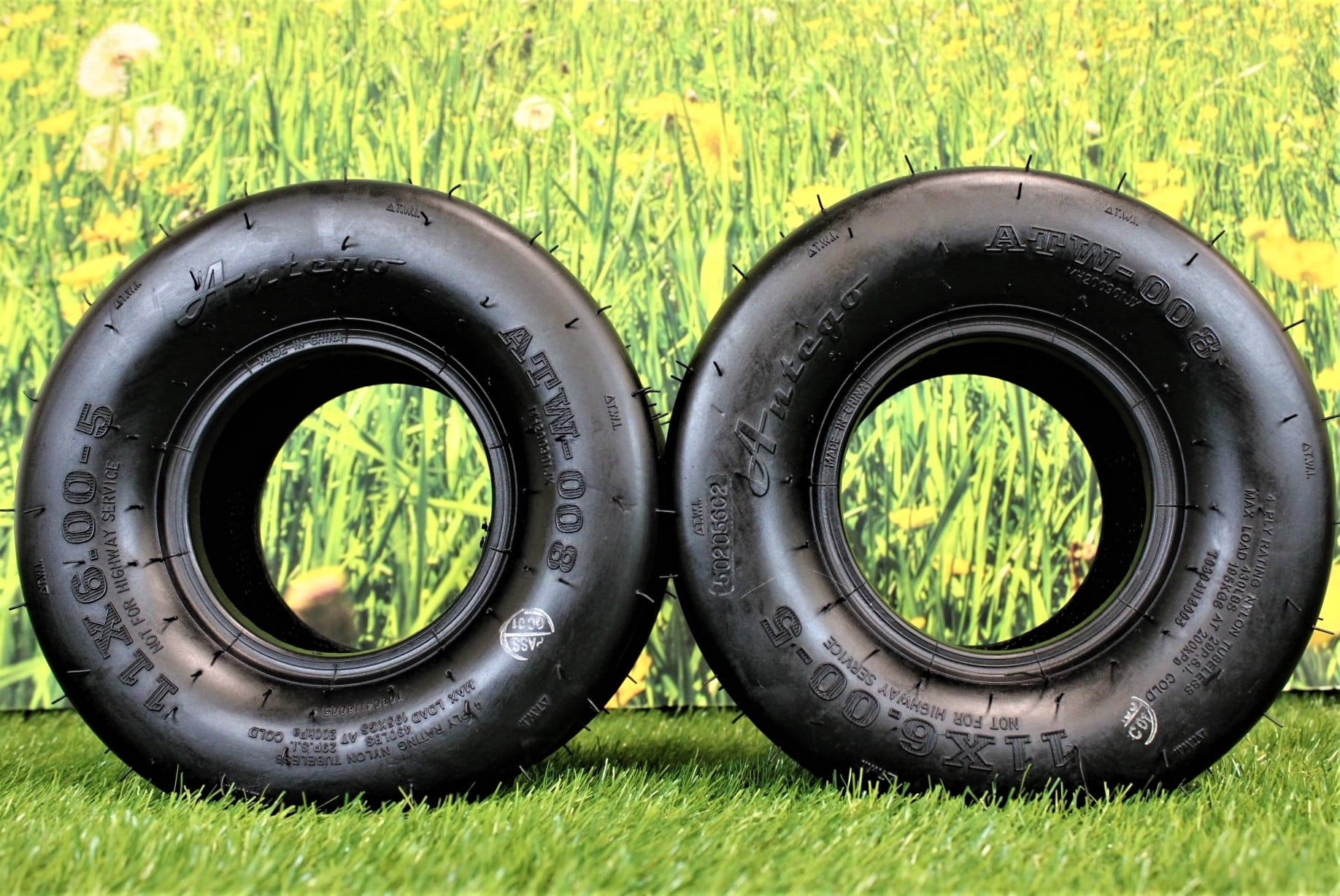 Antego Tire and Wheel (Set of 2) 11x6.005 4 Ply Smooth Tread for Lawn