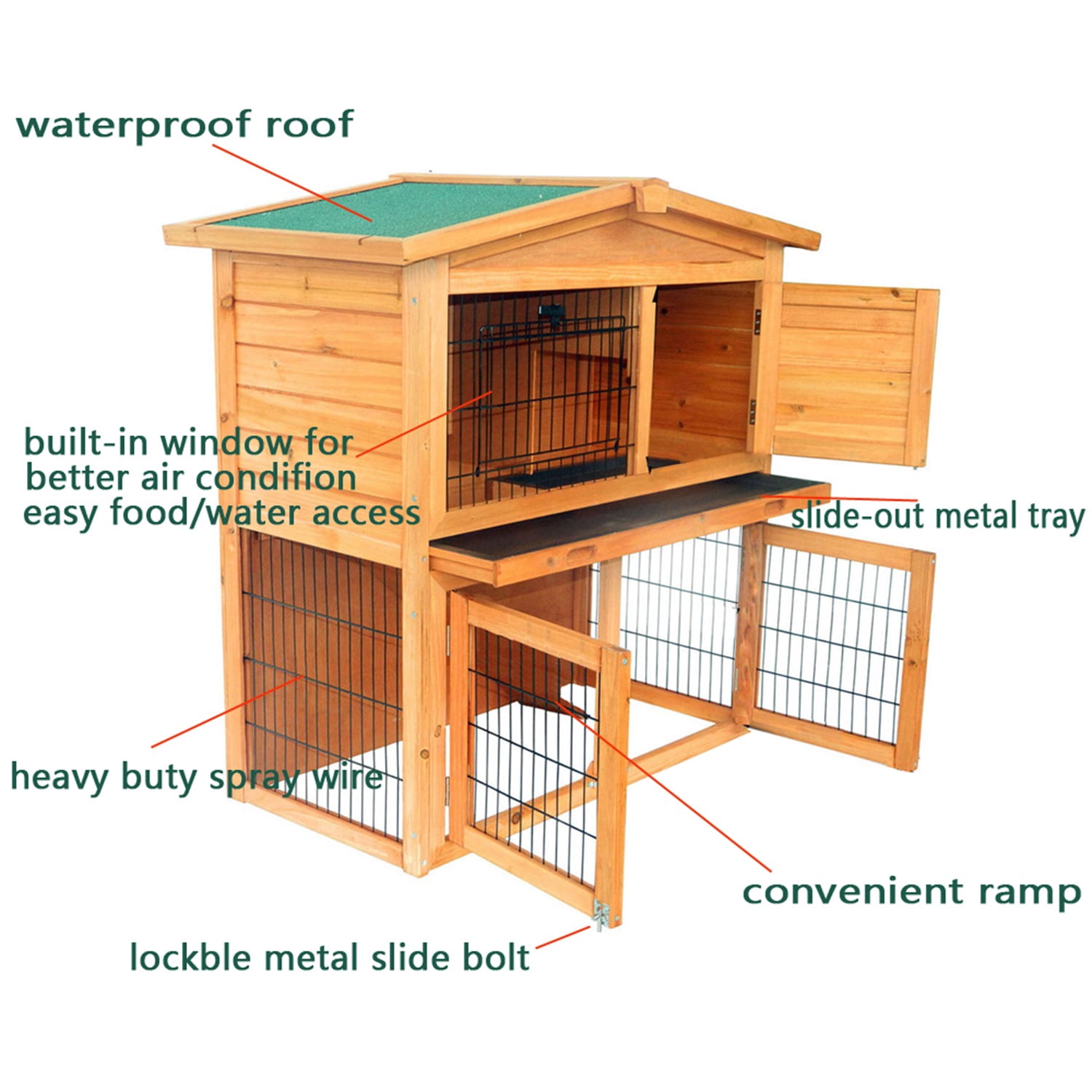 Pefilos 40 Inch Wooden Rabbit Hutch Triangle Roof Waterproof Bunny House A-Frame Pet Cage Wood Small House Poultry Cage, Orange