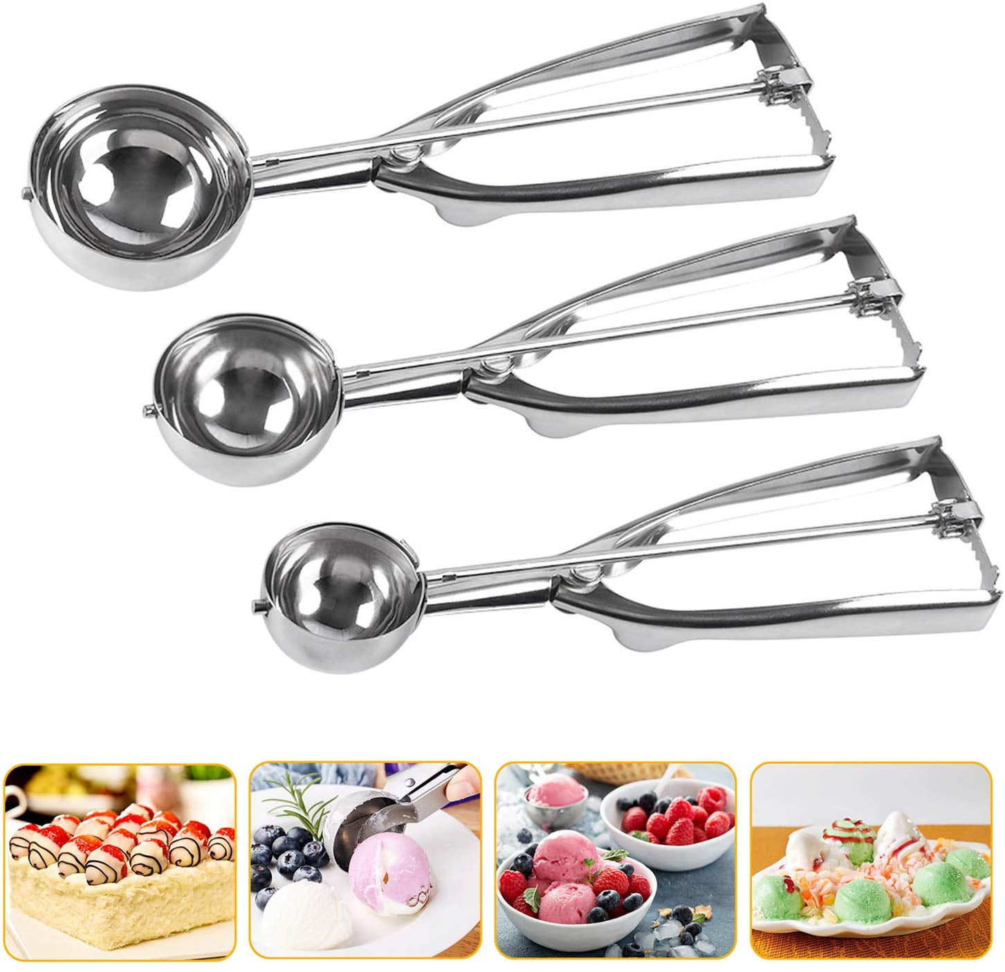 Stainless Steel Ice Cream Scoop Chef Soup spoon Cookie Scoop Cupcake Scoop with Trigger 18/8Medical Stainless Steel Used to Baking Cookie Making a Mold Model 