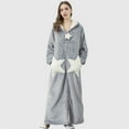 thumbnail image 2 of Hueook Robes for Women Plus Size Sleepwear Winter Warm Solid Bandage Robe Bathrobe Gown Pajamas with Pocket Waistband+Belts, 2 of 6
